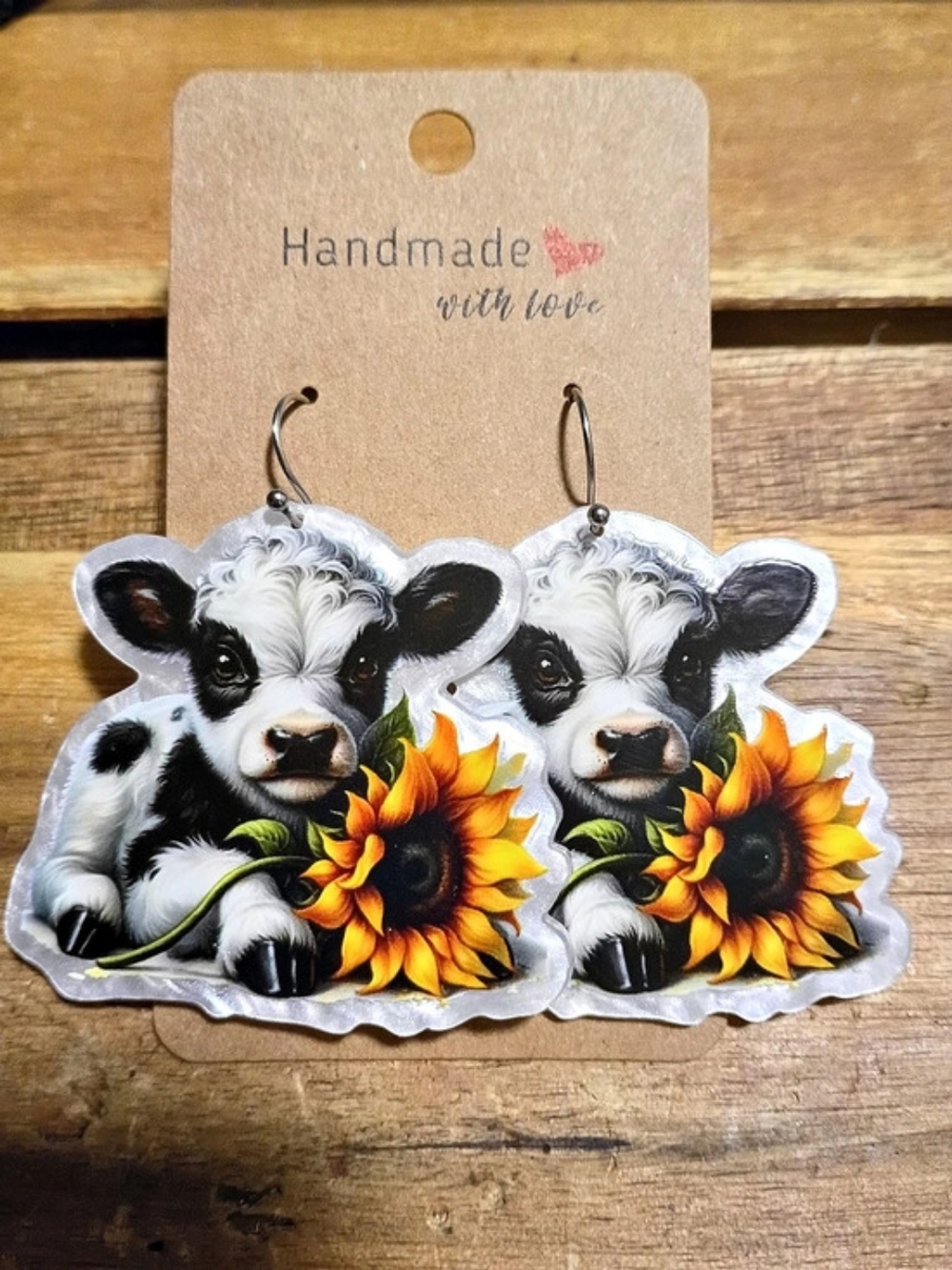 Cute Baby Cow & Sunflower Fashion Animal Earrings